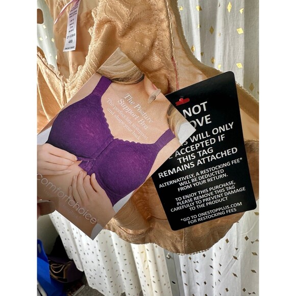 Comfort Choice NWT Nude Posture Support Front Hooks Wireless Lace Trim Bra 48B - Picture 5 of 9